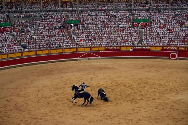 A professio<em></em>nal bullfighter performing at the festival.