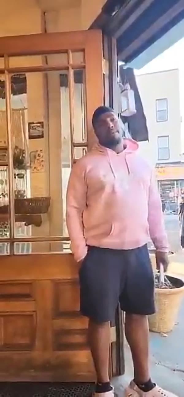 A man harassed a customer eating at a kosher cafe in Brooklyn on Thursday morning. 