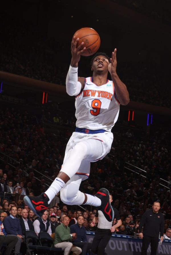 RJ Barrett goes to the basket during the game against the Raptors on Monday.