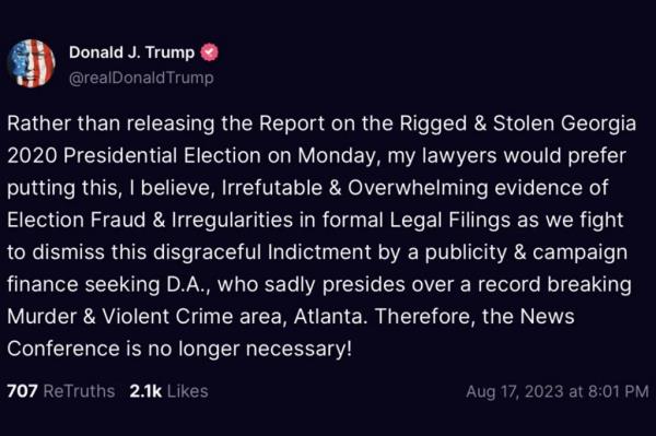Trump's Truth Social post Thursday.