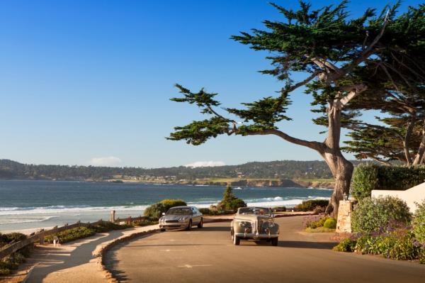 Road way by the Pacific Ocean coastline in Carmel California near Monterey.