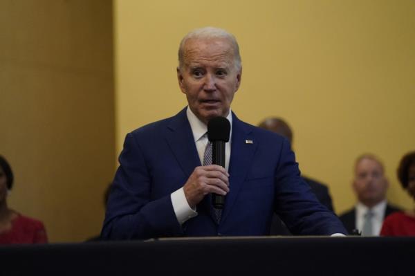 Biden delivers remarks as he attends the Brookland Baptist Banquet Center for their 