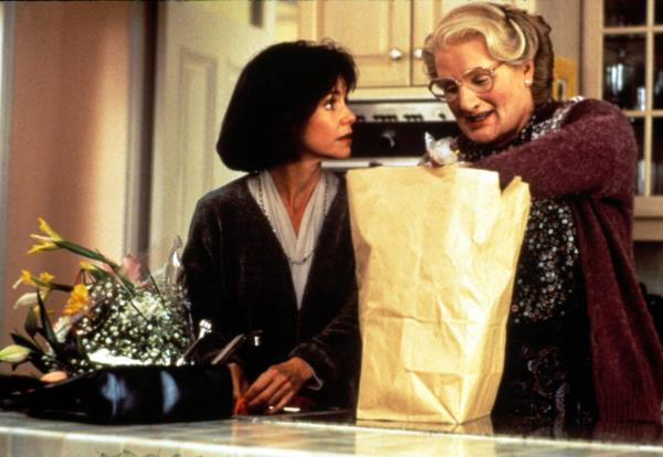 Sally Field and Robin Williams in character while starring in 