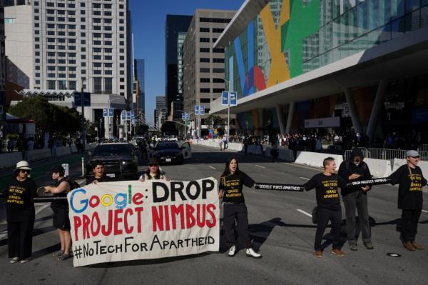 A protest by workers at the San Francisco headquarters of Google was just one of many high-profiles examples of inter-office co<em></em>nflict at the tech giant in the wake of the Hamas attack on Israel last October 7th.