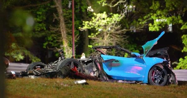The destroyed Corvette after the accident.