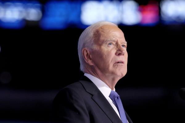 President Joe Biden speaks during the 2024 Democratic Natio<em></em>nal Co<em></em>nvention at United Center in Chicago on Monday, August 19, 2024 in Chicago, IL. 