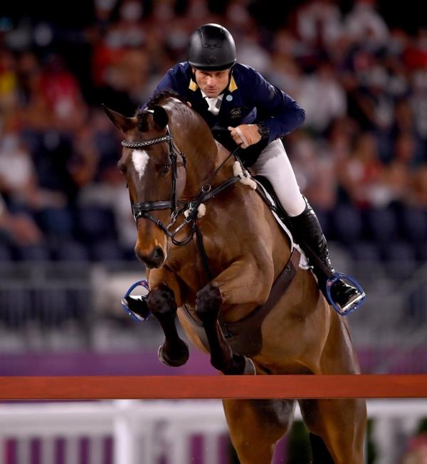Equestrian Shane Rose of Australia competing at the 2020 Olympics in Tokyo on Aug. 2, 2021.