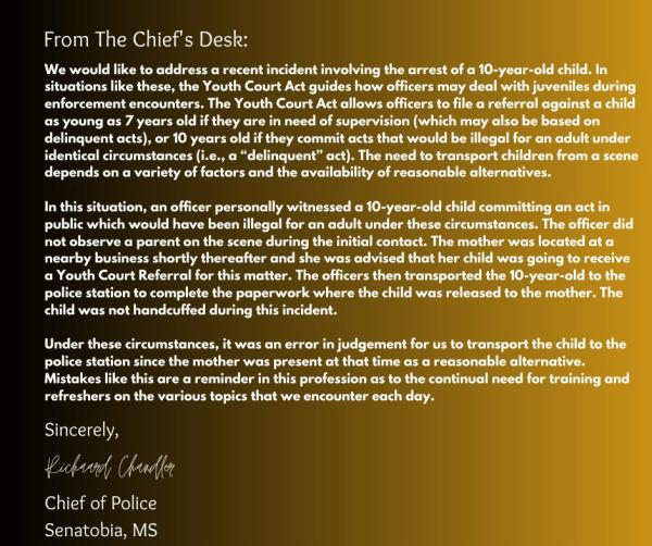 Statement by police chief