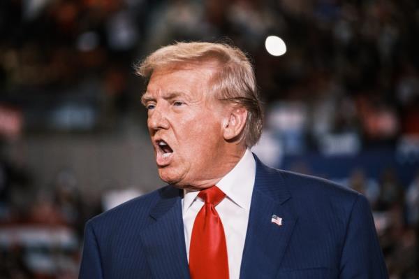 Former US president Do<em></em>nald Trump speaks at a campaign rally.