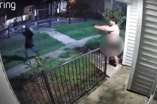 Man with gun on porch