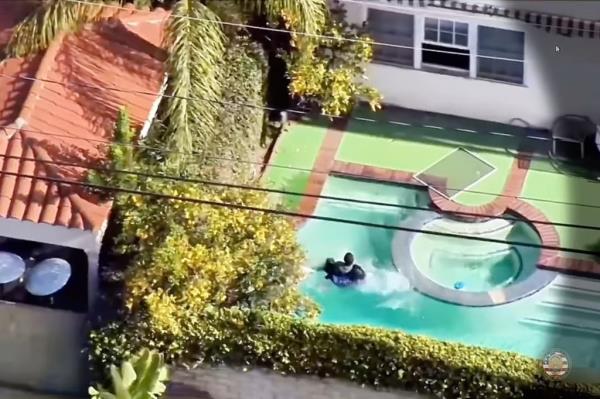 Burglary suspect seen in pool after fall