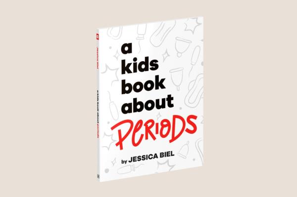 Jessica Biel's favorite - 'A Kids Book a<em></em>bout Periods', a white hardcover book with black text, priced at $19.99