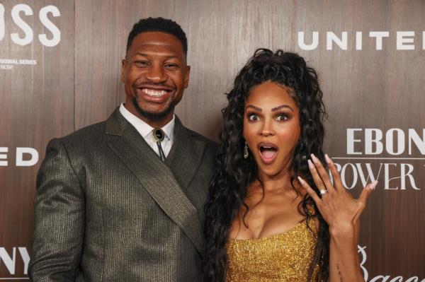 Jo<em></em>nathan Majors and Meagan Good at the Ebony Power 100 Gala