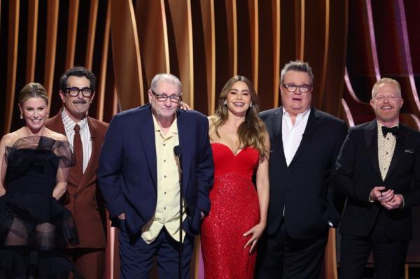 During the award show, Burrell, Ferguson, Vergara, Julie Bowen, 53, Eric Stonestreet, 52, and Ed O’Neill, 77, surprised viewers when they all stepped out to present the Best Ensemble in a Comedy award.