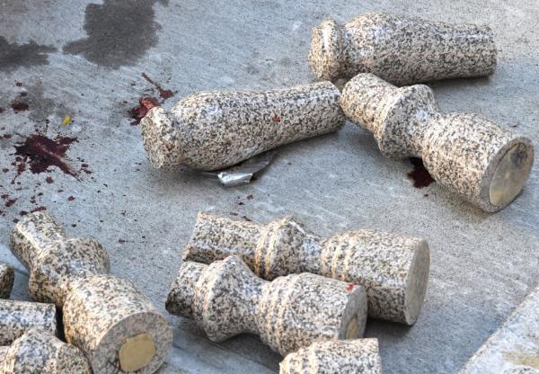 Pieces of the stone fence that fell apart