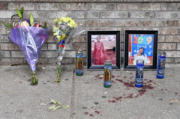Memorials at the scene for Alysson Pinto-Chaumana