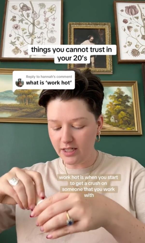 The TikTok co<em></em>ntent creator said in the video: “When you start to get a crush on someone you work with, you co<em></em>nvince yourself they are really cute… but they are not.
