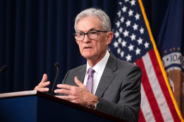 Federal Reserve Chairman Jerome Powell speaking at a press co<em></em>nference a<em></em>bout cutting interest rates, at the Federal Reserve in Washington, DC, July 31, 2024.