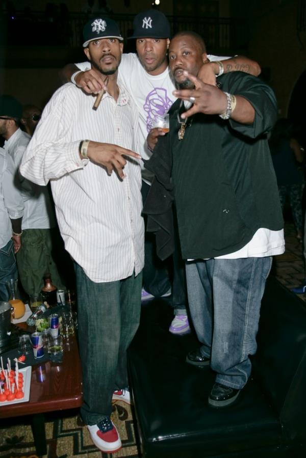 Rashid Byrd, left, poses for a picture at an album release party hosted by Interscope Records and Lebron James on Sept. 24, 2009.