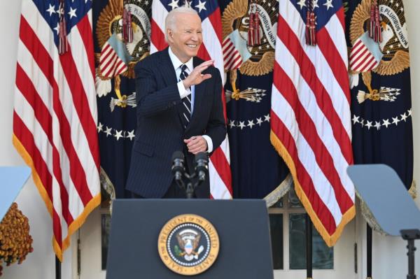 President Biden appeared cheerful in his first public remarks on Vice President Kamala Harris' loss.