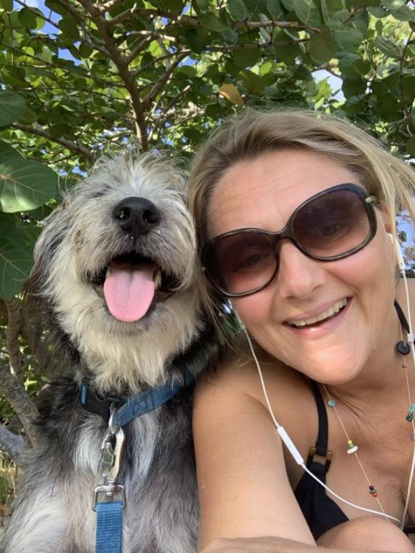 A woman with her dog.