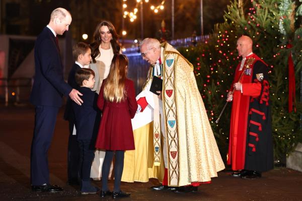 Prince William, Prince George, Prince Louis, Kate Middleton and Princess Charlotte at Middleton's Christmas co<em></em>ncert in 2023. 