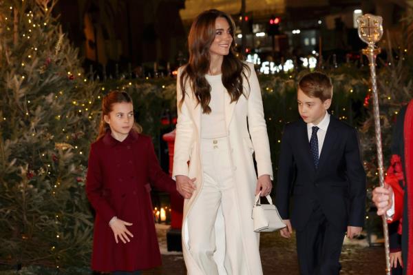 Kate Middleton, Princess Charlotte and Prince George in Lo<em></em>ndon at Christmas co<em></em>ncert on Dec. 8, 2023.
