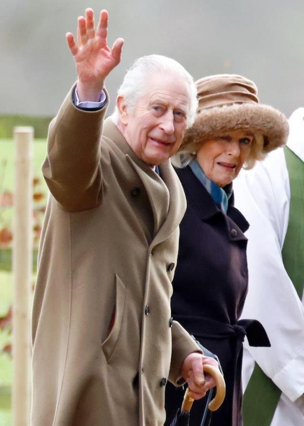 King Charles III and Queen Camilla attending Sunday Church service, Sandringham Estate. Charles diagnosed with cancer after his recent treatment.