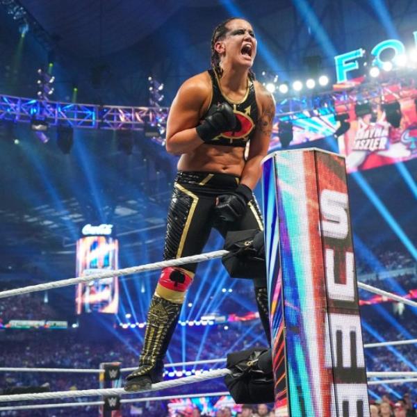 Shayna Baszler celebrates after WWE SummerSlam win over Ro<em></em>nda Rousey