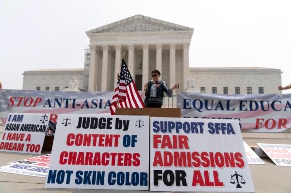 Anti-affirmative action protesters in front of the Supreme Court