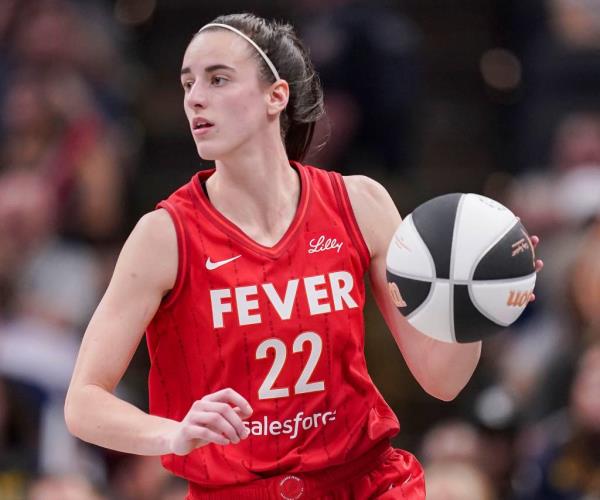 Indiana Fever guard Caitlin Clark (22) rushes up the court Thursday, June 13, 2024, during the game at Gainbridge Fieldhouse in Indianapolis.