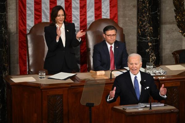 President Joe Biden delivers the State of the Unio<em></em>n address in the House Chamber of the US Capitol.