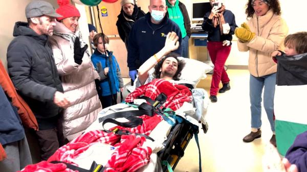 Hisham Awartani pictured being transferred to rehab in Deceember.