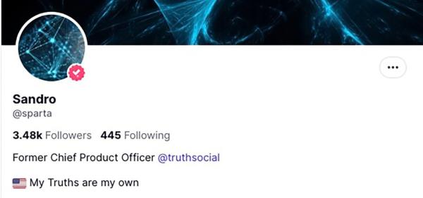 Sandro De Moraes indicated on his Truth Social account that he is no lo<em></em>nger chief product officer.