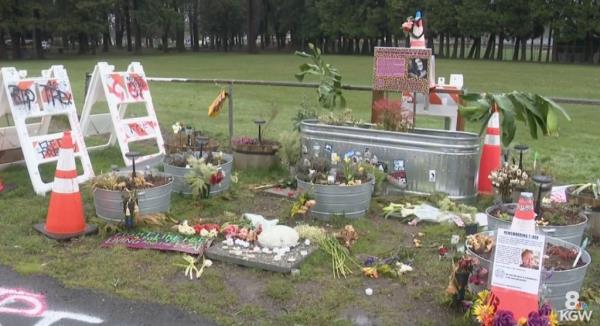 A memorial of the first victim of the shooting, 60-year-old June Knightly.