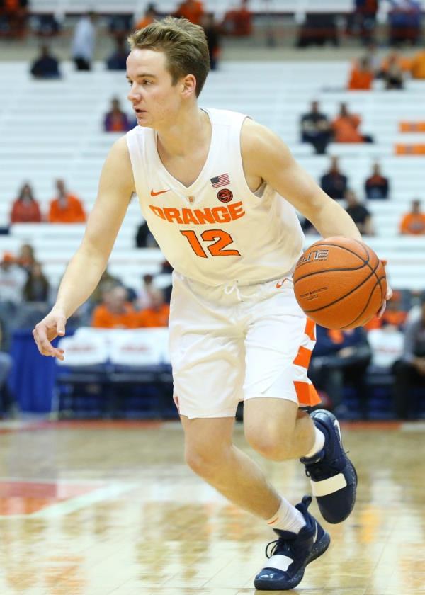 Brendan Paul #12 of the Syracuse Orange controls the ball against the St. Rose Golden Knights during the second half at the Carrier Dome on October 25, 2018 in Syracuse, New York.