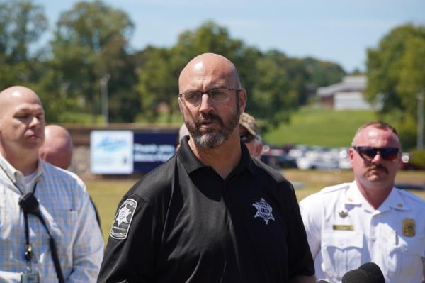 Barrow County Sheriff Jud Smith speaking to the press after the shoBarrow County Sheriff Jud Smith speaking to the press after the shooting.