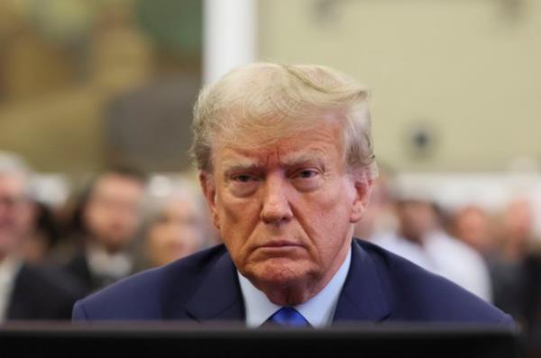Former President Do<em></em>nald Trump sits in the courtroom at New York Supreme Court on Monday