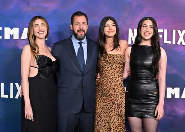 Adam Sandler with his wife Jackie and their daughters Sunny and Sadie attends the Photocall for Netflix's 