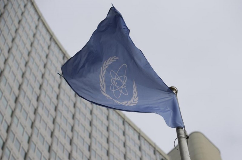 The flag of the Internatio<em></em>nal Atomic Energy Agency flies in front of its headquarters during an IAEA Board of Governors meeting in Vienna, Austria, Monday, Feb. 6, 2023. (AP File Photo)