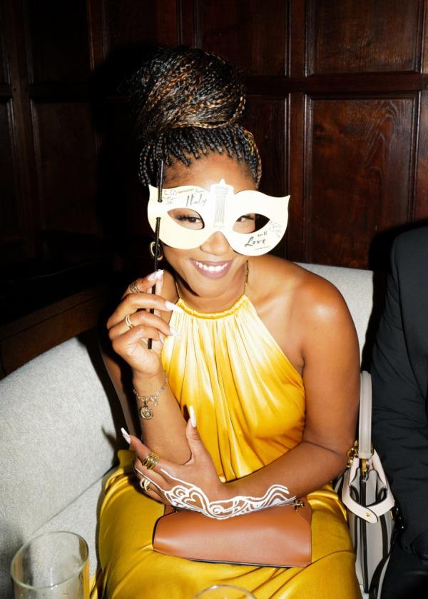 Comedian Tiffany Haddish wearing a mask at the 'From Italy with Love' event celebrated by Bloomingdale's and Air Mail.