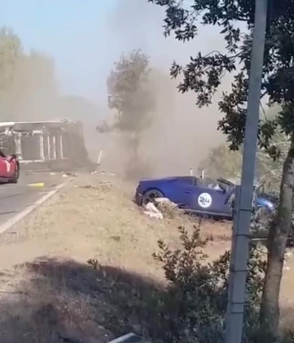 The two occupants in the trashed Lamborghini were unharmed, with those in the flipped camper suffering minor injuries. 