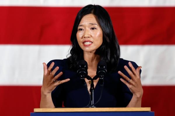 FILE — Boston Mayor Michelle Wu speaks during a Democratic election night party, Tuesday, Nov. 8, 2022, in Boston. On Wednesday, Jan. 25, 2023, Wu is to deliver a State of the City address. (AP Photo/Michael Dwyer, File)