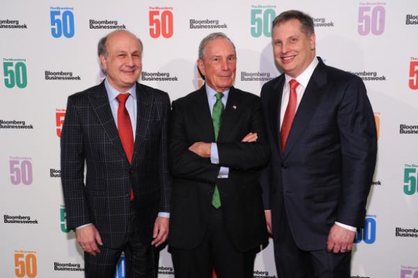The relatio<em></em>nship between David Siegel (left) and John Overdeck (right) was toxic for years. They are pictured here in 2017 with billio<em></em>naire and former New York mayor Michael Bloomberg.