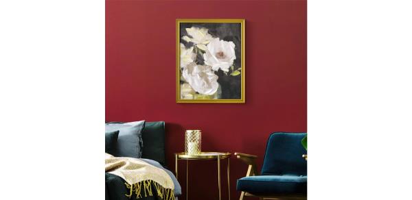 Beautiful Hand Painted Romantic White Florals Gold Wood f<em></em>ramed Canvas Wall Art