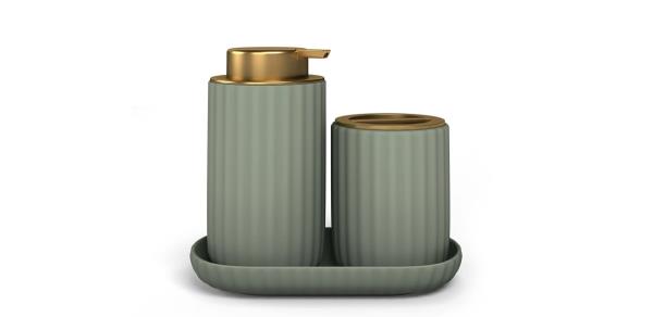 Beautiful Fluted Sto<em></em>neware Bath Accessories 3-Piece Set