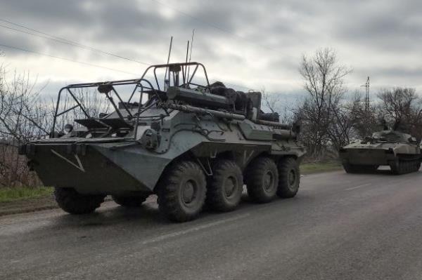 A Russian military co<em></em>nvoy near Mariupol on Saturday. Mariupol, a strategic port on the Sea of Azov, has been resisting Russian troops for almost seven weeks.