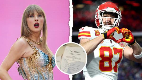 Page 2 of a falsified media plan for Travis Kelce and Taylor Swift's supposed break-up.