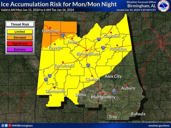 Central Alabama ice outlook