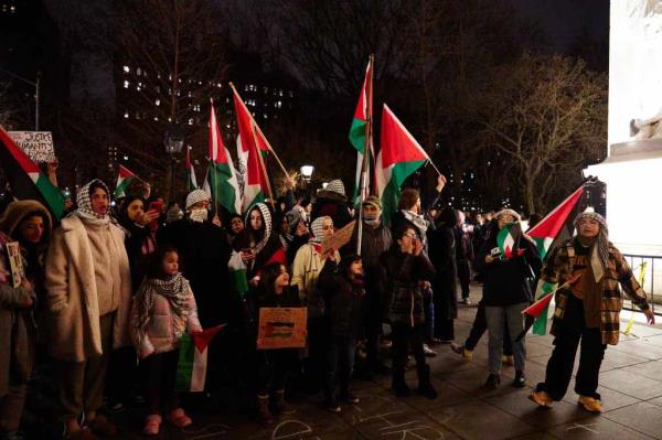 Protestors gather during a rally at Washington Square Park.